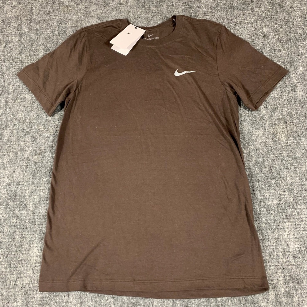 Nike T Shirt Mens Small Brown Swoosh Short Sleeve Athletic Crew Neck Swoosh New